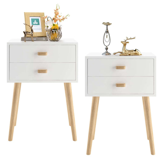 Modern White Nightstands - Set of 2 with 2 Drawers