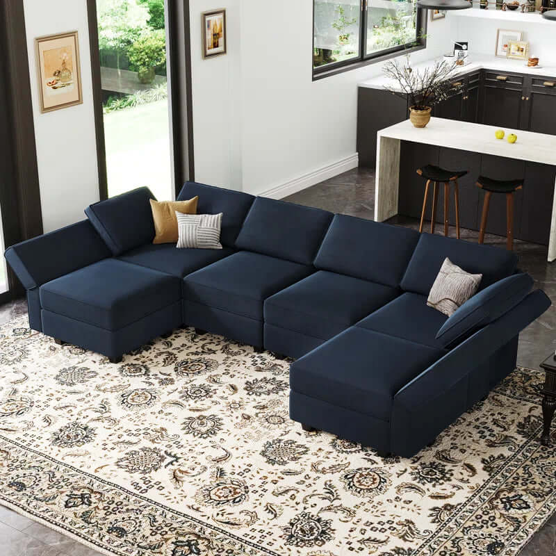 Luxe Velvet U-Shaped Modular Sectional with Storage - Seats 7