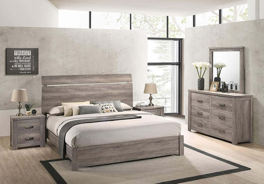 Weathered Gray 5-Piece Bedroom Set - King Bed, Dresser, Mirror, and Two Nightstands