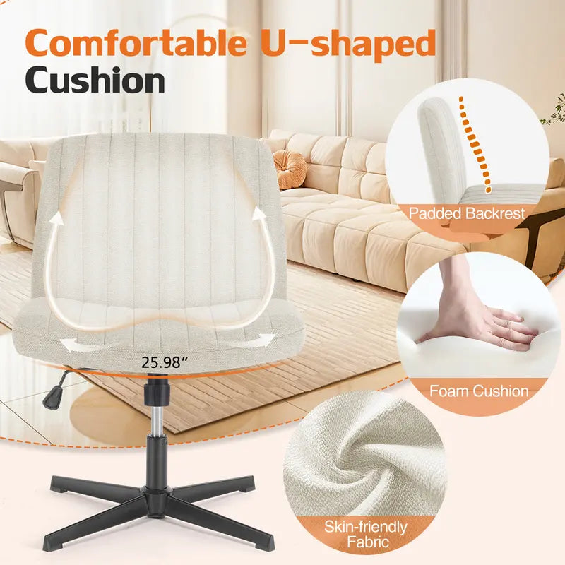 Armless Cross-Legged Swivel Chair - Wide Seat Home Office Desk Chair