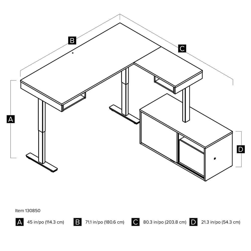 L-Shaped Adjustable Standing Desk with Credenza & Dual Monitor Arms