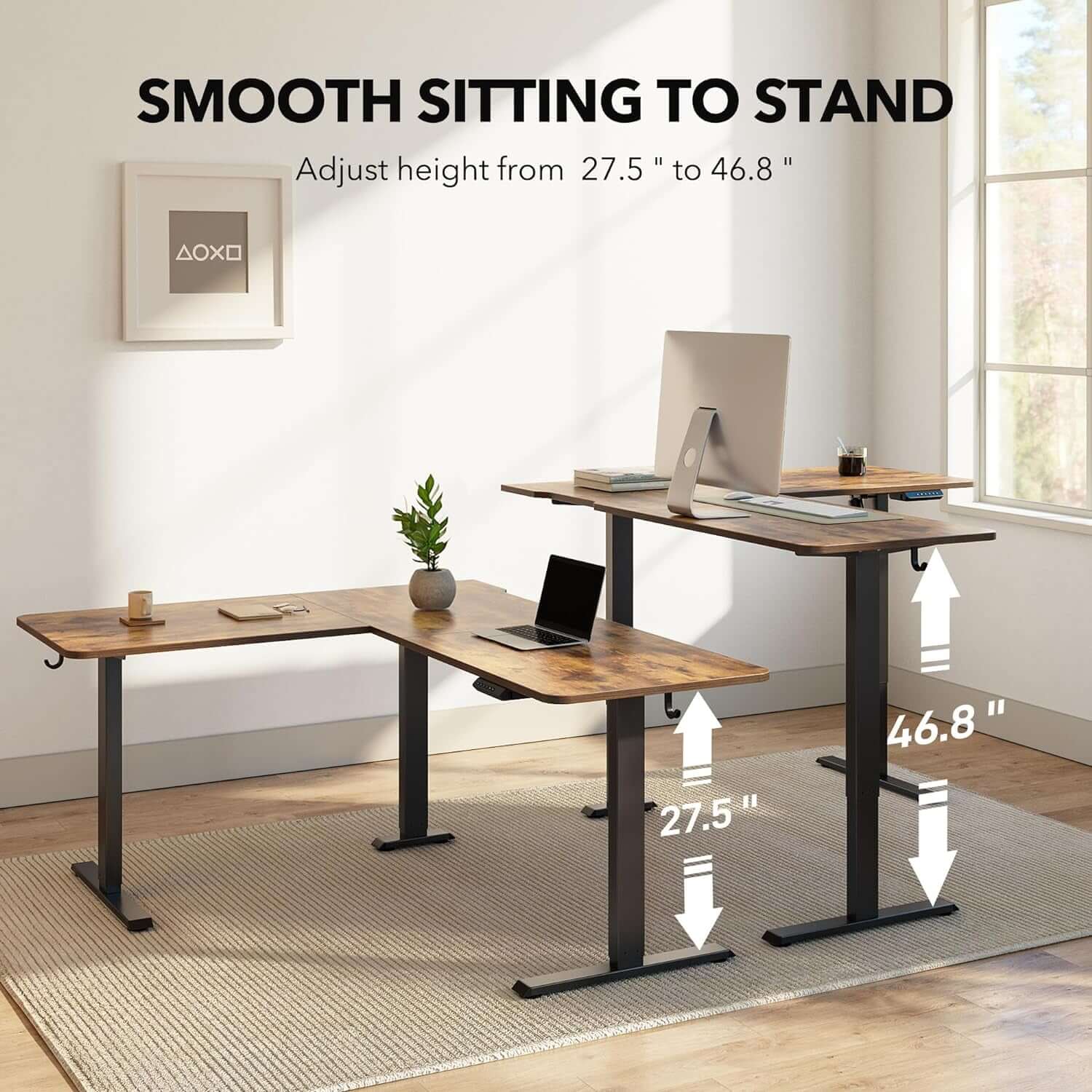 63" L-Shaped Electric Standing Desk – Adjustable Height Sit-Stand Corner Desk