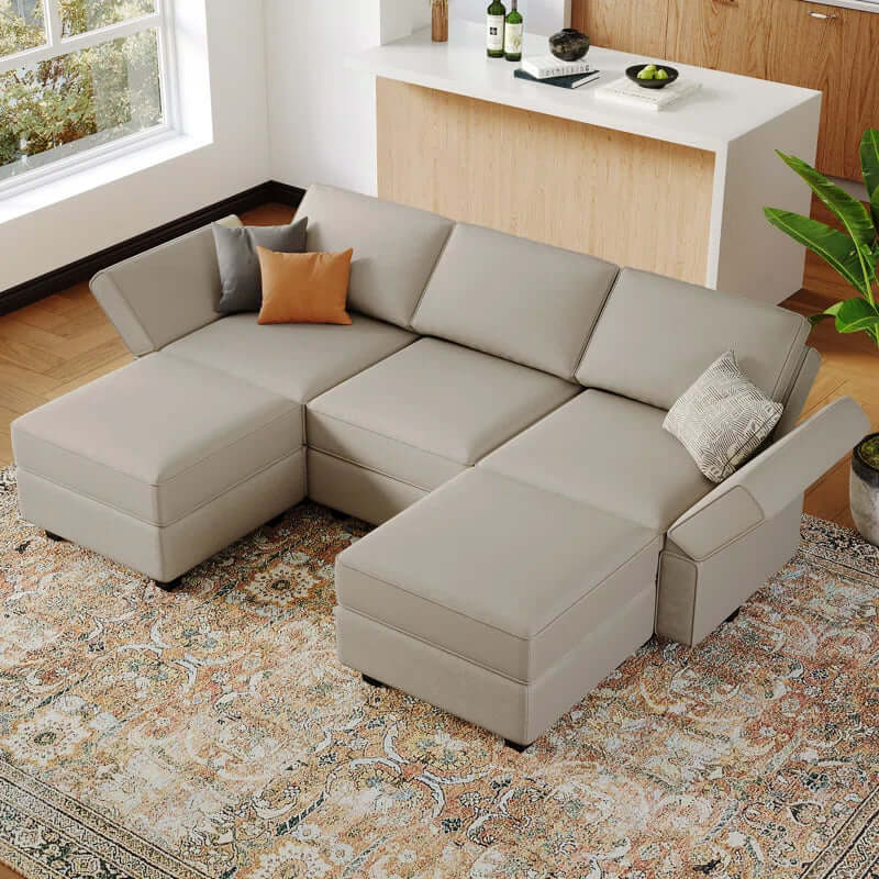 Velvet U-Shaped Modular Sectional with Storage Ottoman - Ideal for Apartments