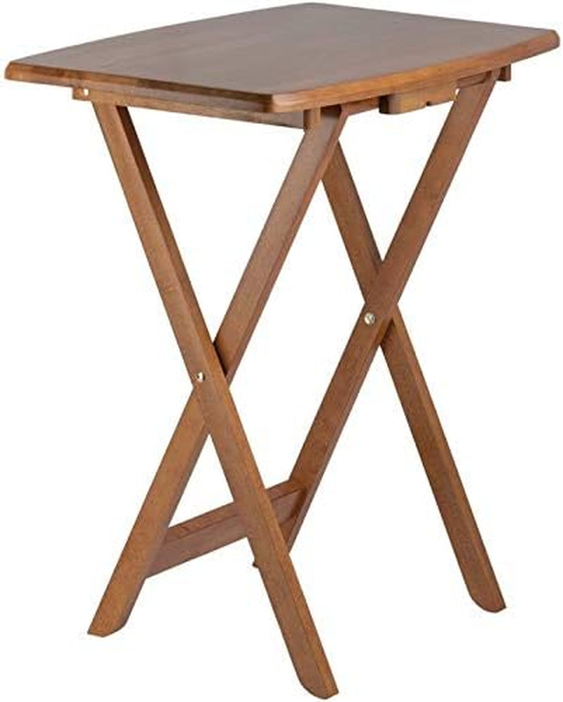 24" x 12" Oversized Solid Wood Snack Table Set with Storage Stand, Brown Finish, No Assembly Required (Set of 5)