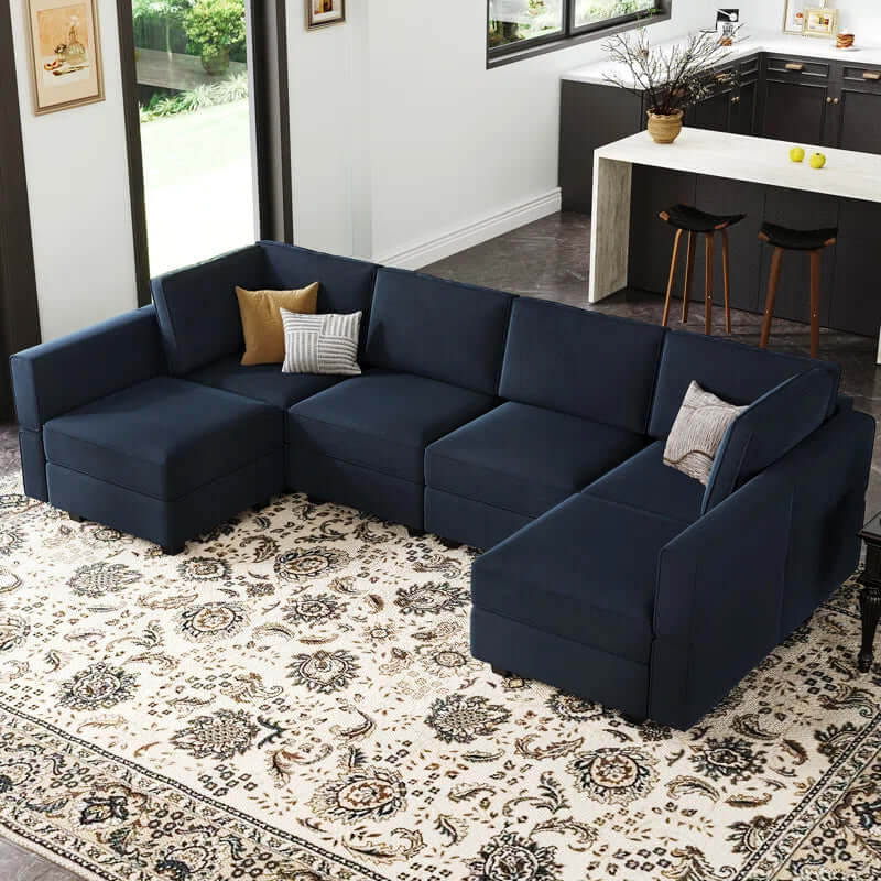 Luxe Velvet U-Shaped Modular Sectional with Storage - Seats 7