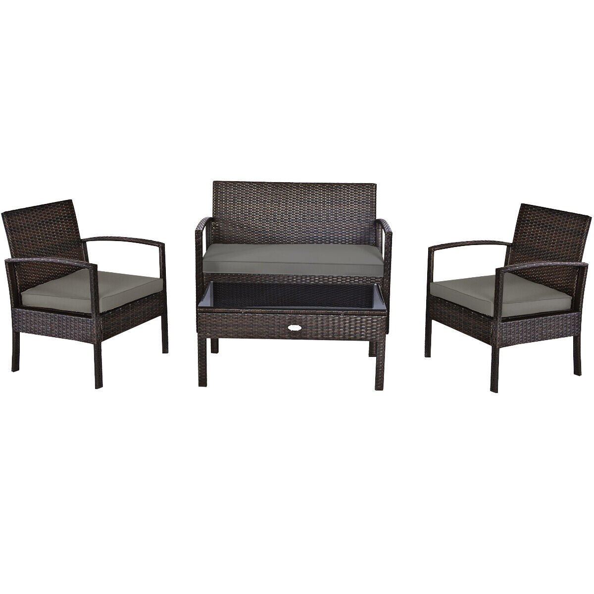 4-Piece Outdoor Patio Rattan Furniture Set - Cushioned Sofa and Coffee Table for Deck