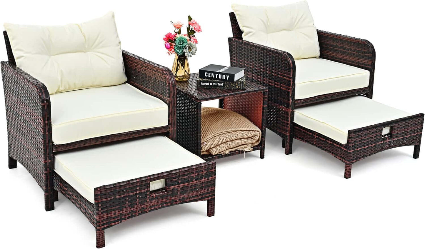 5-Piece Wicker Patio Furniture Set with Ottomans and Coffee Table