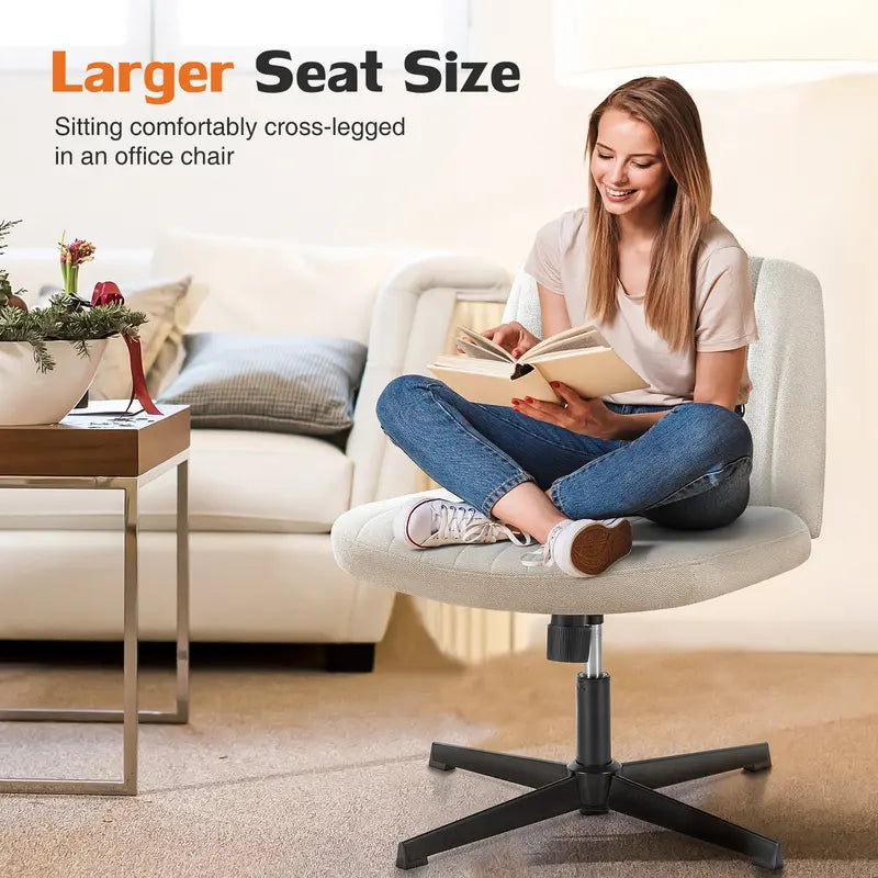 Armless Cross-Legged Swivel Chair - Wide Seat Home Office Desk Chair