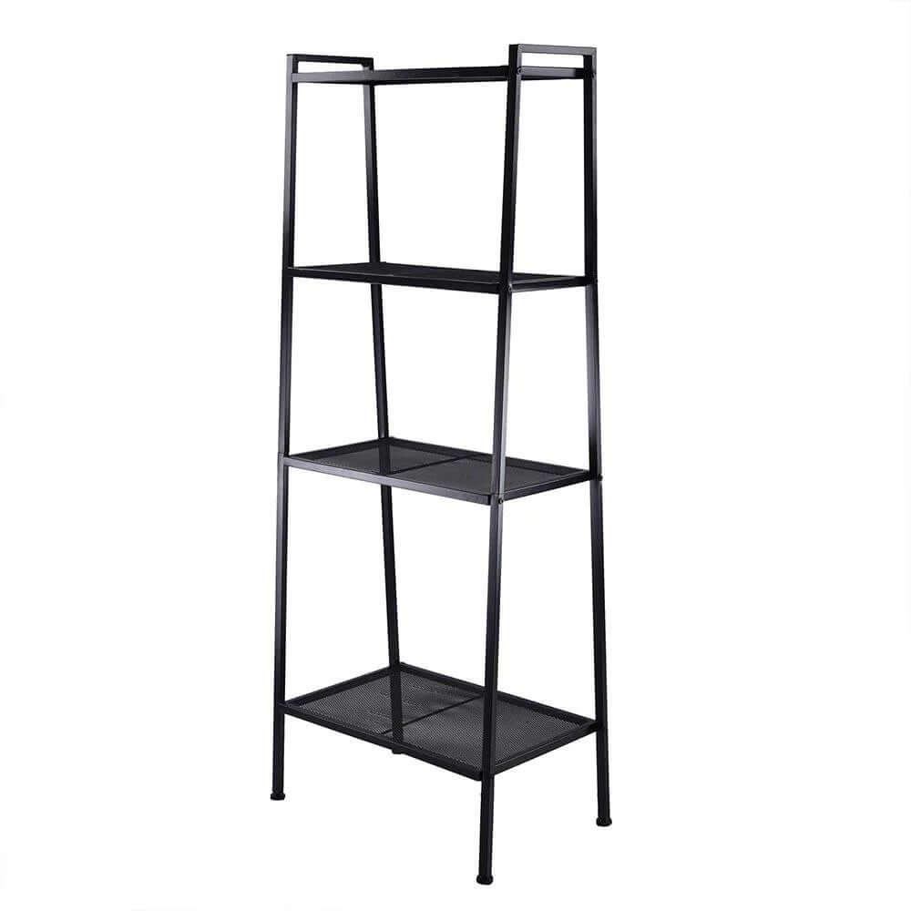 4-Tier Black Metal Leaning Ladder Shelf – Stylish Storage Bookcase