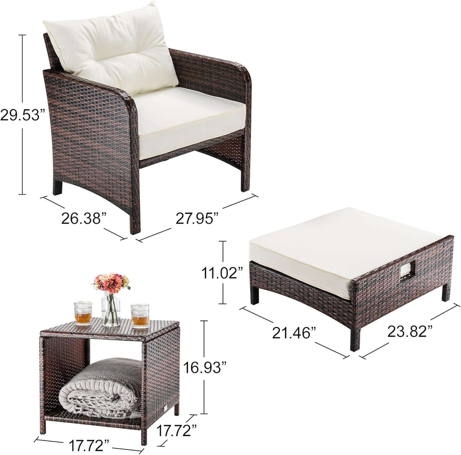 5-Piece Wicker Patio Furniture Set with Ottomans and Coffee Table