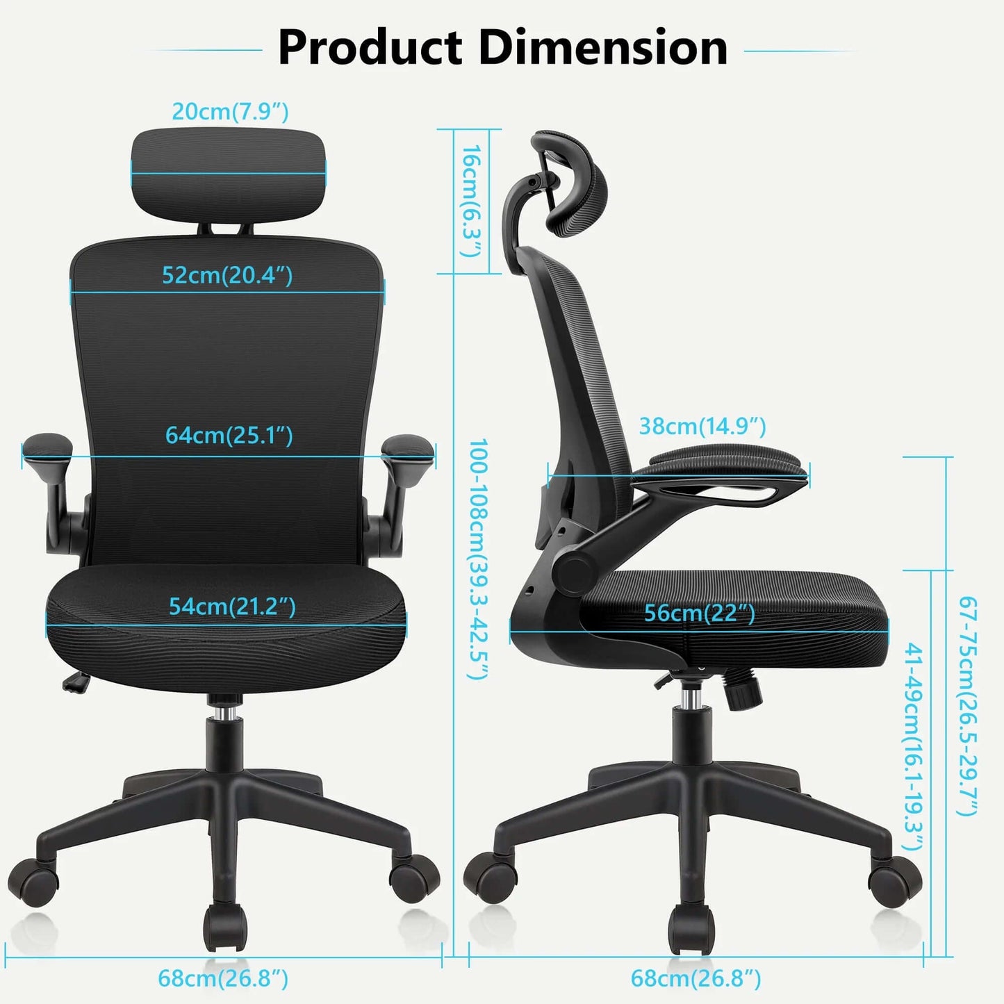 High Back Ergonomic Mesh Office Chair – Adjustable Lumbar Support, Headrest, Flip-Up Armrests