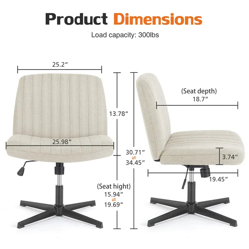 Armless Cross-Legged Swivel Chair - Wide Seat Home Office Desk Chair